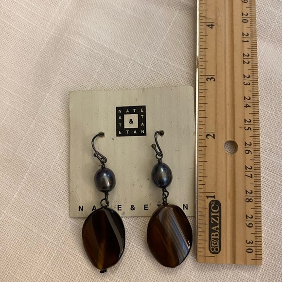 Brown and Grey Dangle Genuine Stones Earrings - Picture 2 of 3